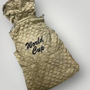 Roper World Cup Quilted Vest Womens Medium Gold Hooded Faux Fur Western W06